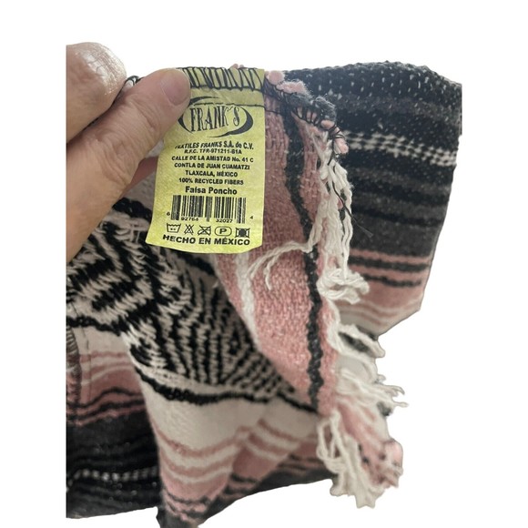 Blanket Poncho Multi Striped Fringes Southwestern Mexican By Frank Textiles - Picture 6 of 6